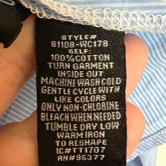 Sanctuary Baby Blue Pinstripe Balloon Sleeve Top Size Large - Picture 10 of 10